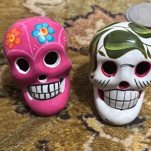 Colorful Ceramic Skull Figurines